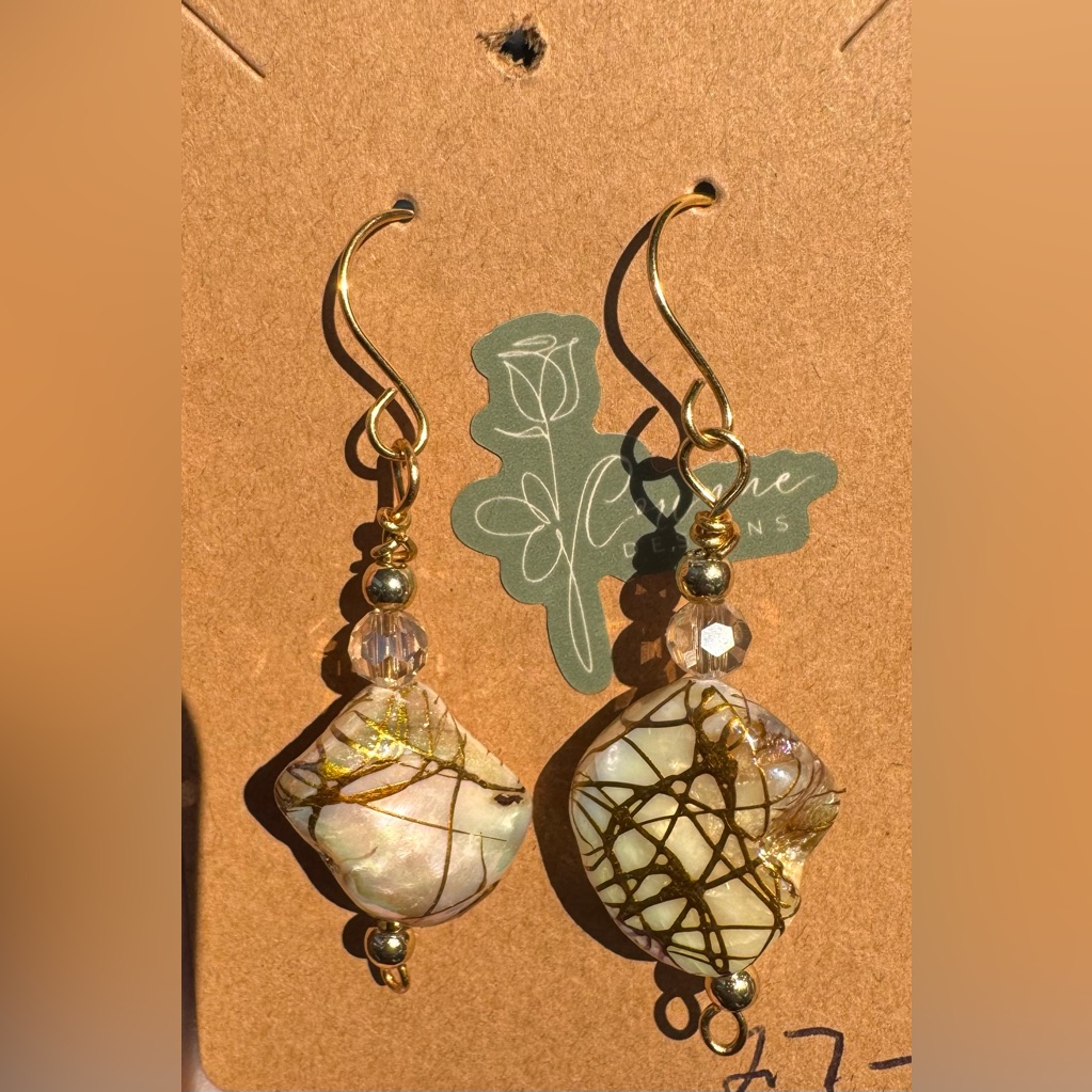 Gold And Cream Earrings By 27$